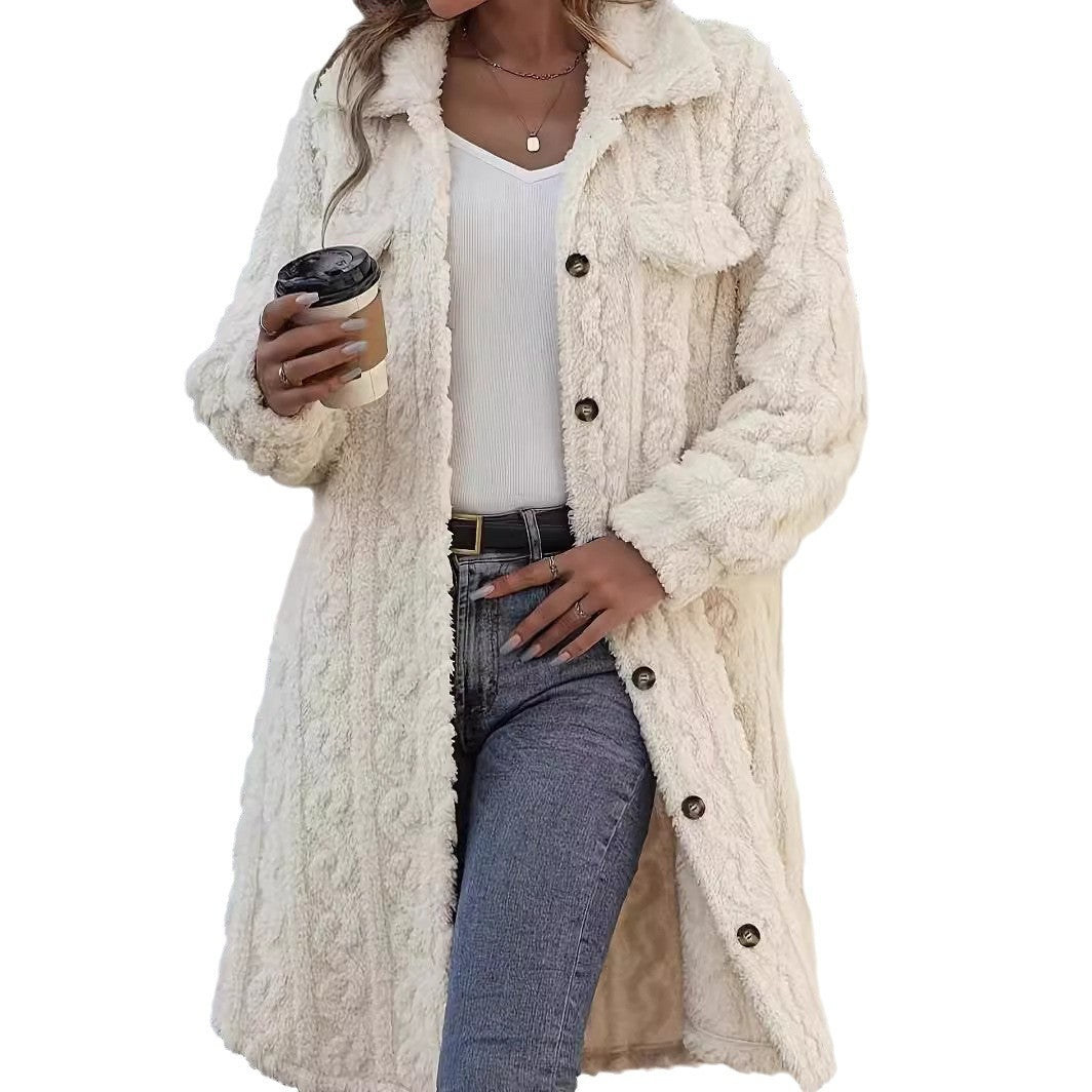 Manteau long décontracté en peluche tendance